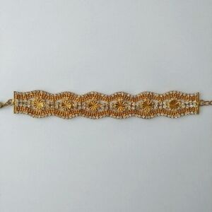 Vintage vibe gold tone gemstone wide bracelet